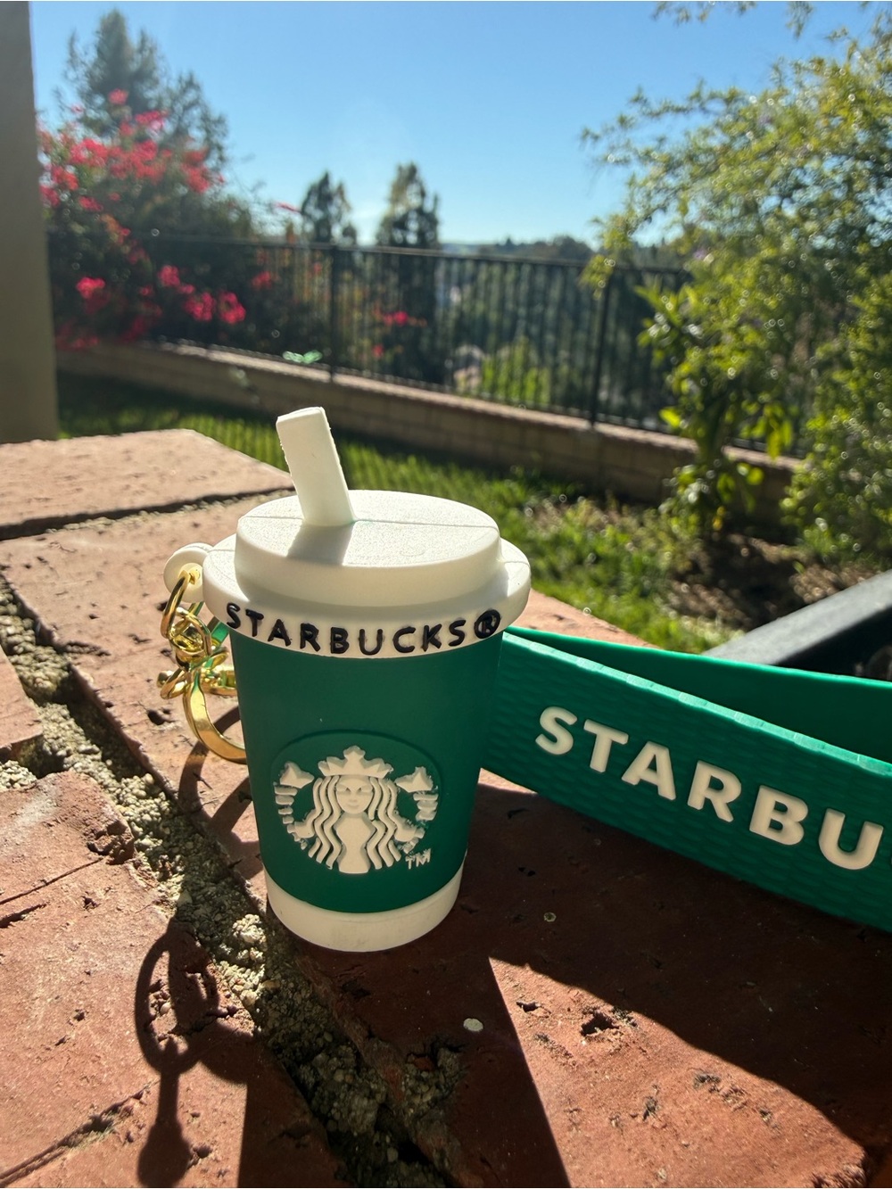 Starbucks Green and White Cup Keyring with Green Strap